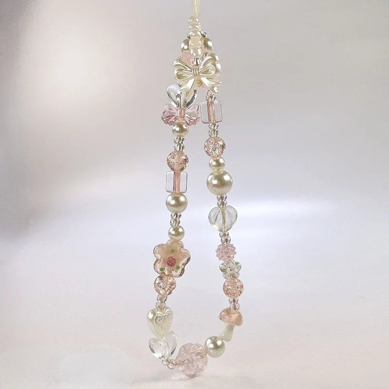 Bow & Flower Beaded Phone Charm Strap