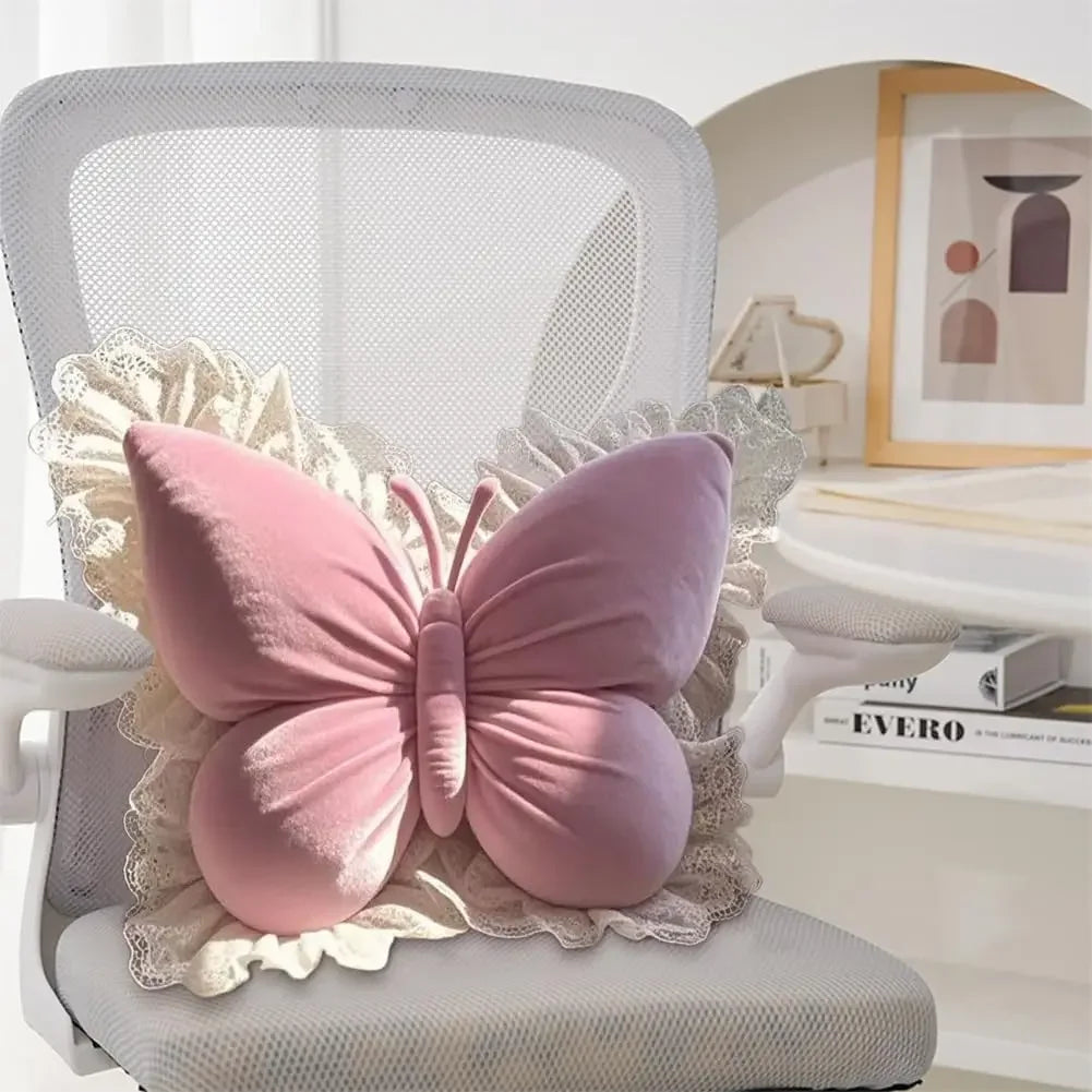 Butterfly Bow Princess Office Pillow Polyester Cotton Filled Cute Sofa Cushion for Bedroom Living Room Car Home Garden Decor
