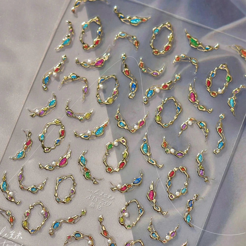 5D Luxury Nail Art Stickers – Gold Gemstone & Courtly Pattern Manicure Decals