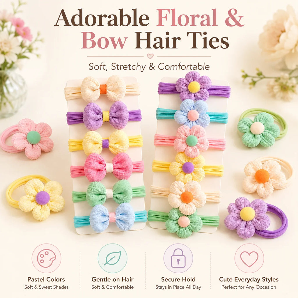 12PCS New Cut Hair Ties Princess Sweet Flower Bow Girls Women Elastic Hair Bands Hair Accessories Headwear Scrunchies 2030
