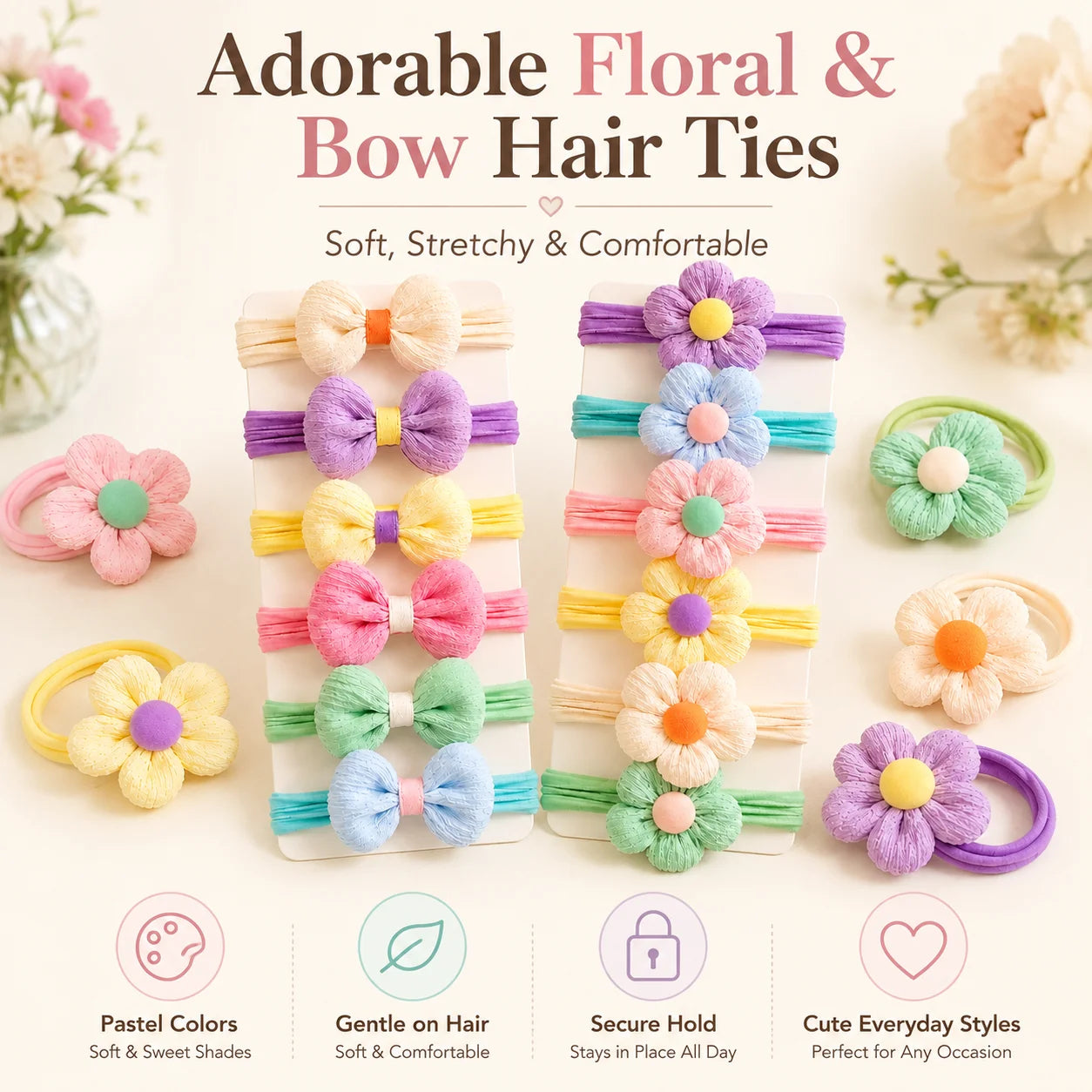 12PCS New Cut Hair Ties Princess Sweet Flower Bow Girls Women Elastic Hair Bands Hair Accessories Headwear Scrunchies 2030