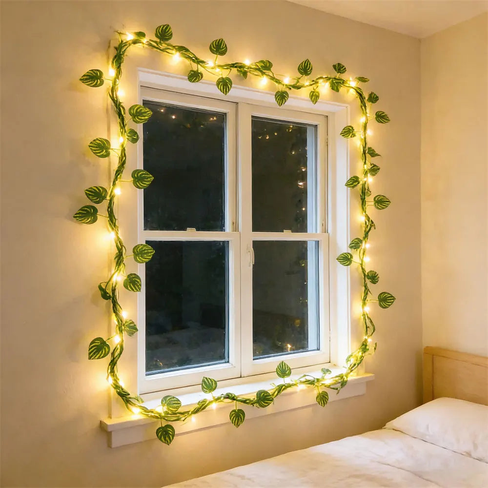 2M 5M LED Rose Flower String Lights Simulation Vine Leaf Fairy Light Christmas Decoration Garland Lamp for Room Wedding Garden