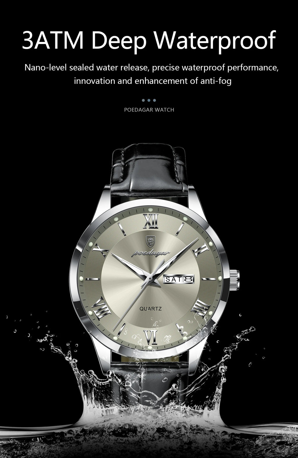 POEDAGAR 978-D Men’s Day-Date Dress Watch