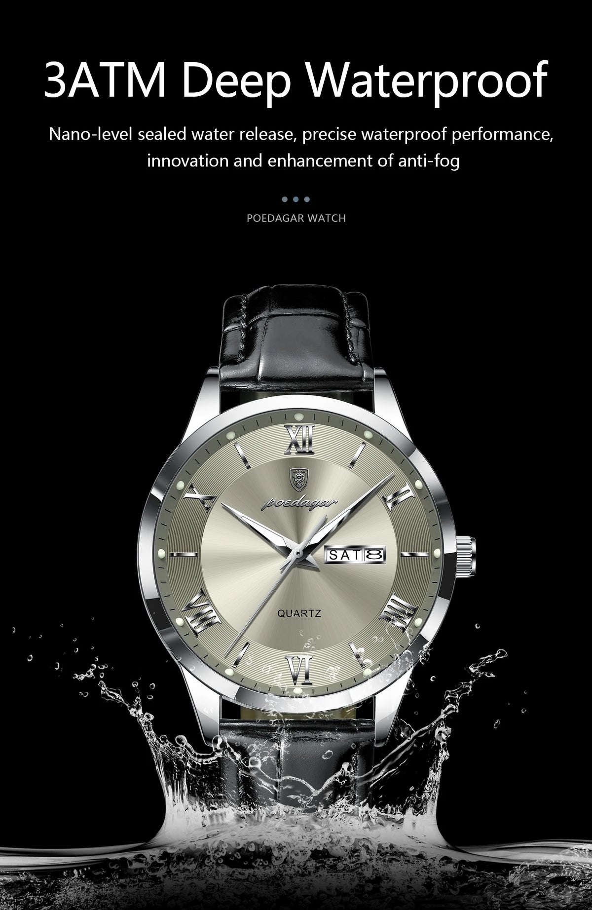 POEDAGAR 978-D Men’s Day-Date Dress Watch
