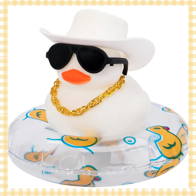 Car Rubber Duck, Coloured  Duck Decoration Dashboard with Sun Hat Swim Ring Necklace Sunglasses for Car Dashboard Decorations