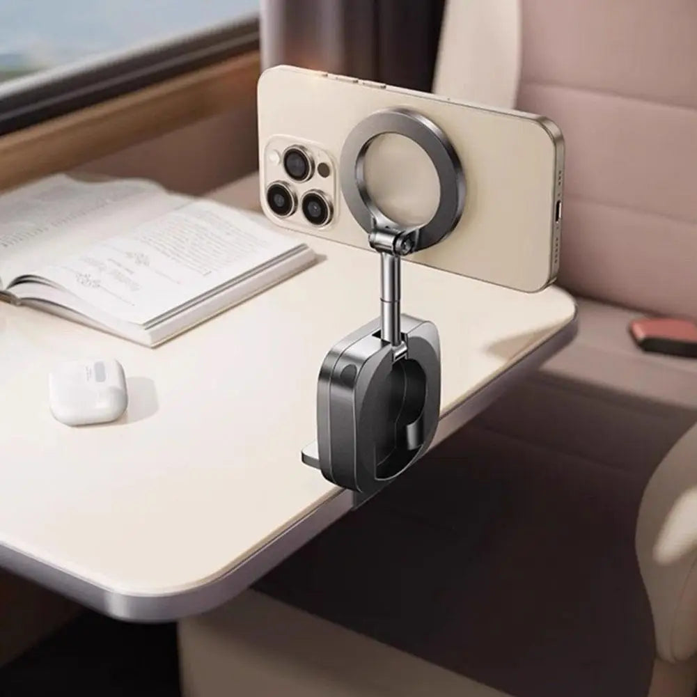 Magnetic Travel Phone Mount – Foldable Clip-On Holder with 360° Rotation