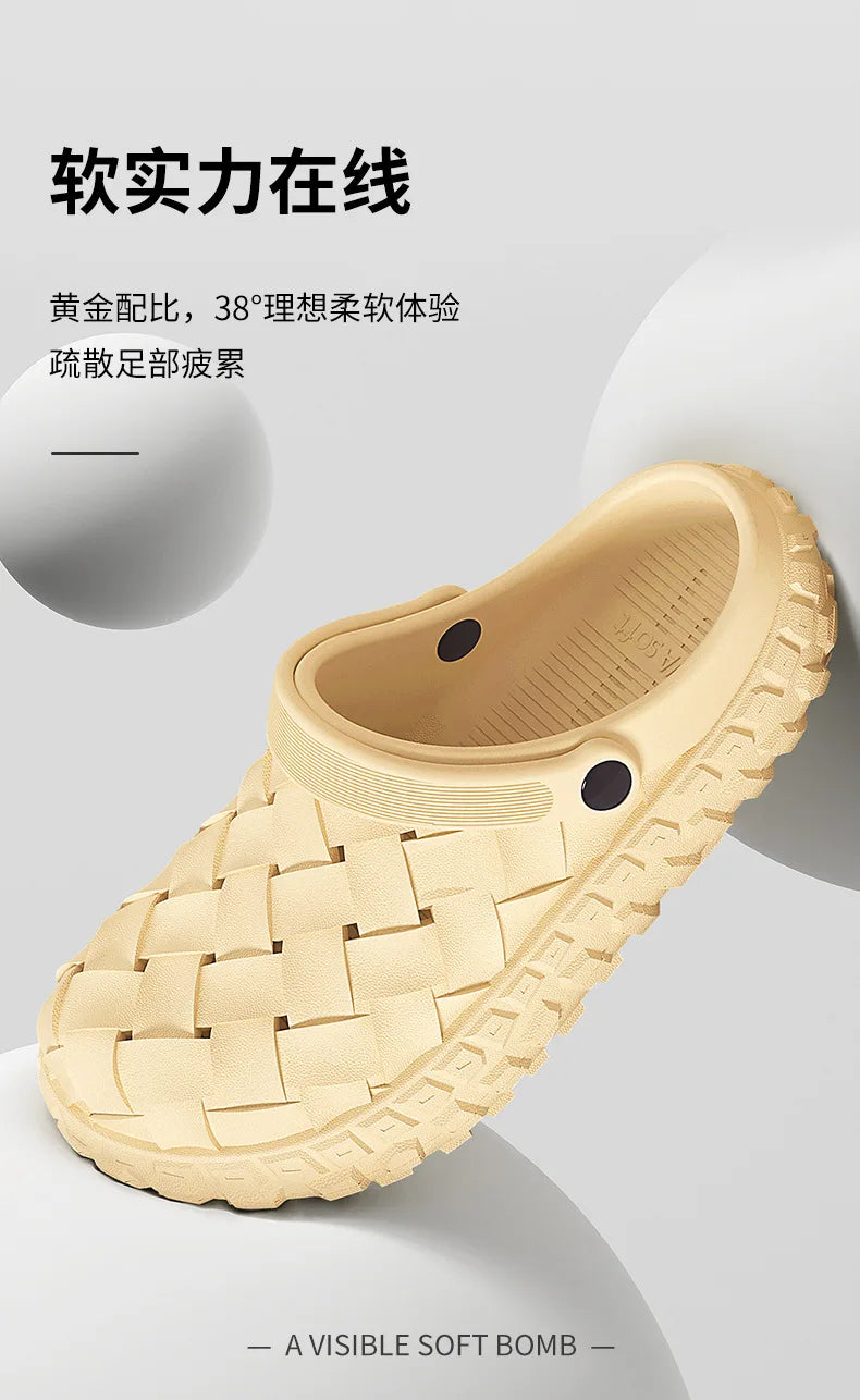 Men EVA Clogs Summer Woven Design Lightweight Soft Sole Non Slip Garden Shoes Breathable Slip On Casual Outdoor Beach Sandals