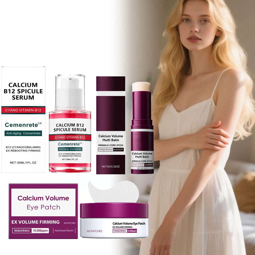Calcium Anti-Aging Skincare Set – B12 Spicule Serum, Eye Patches & Multi Balm, Fades Fine Lines & Dark Circles