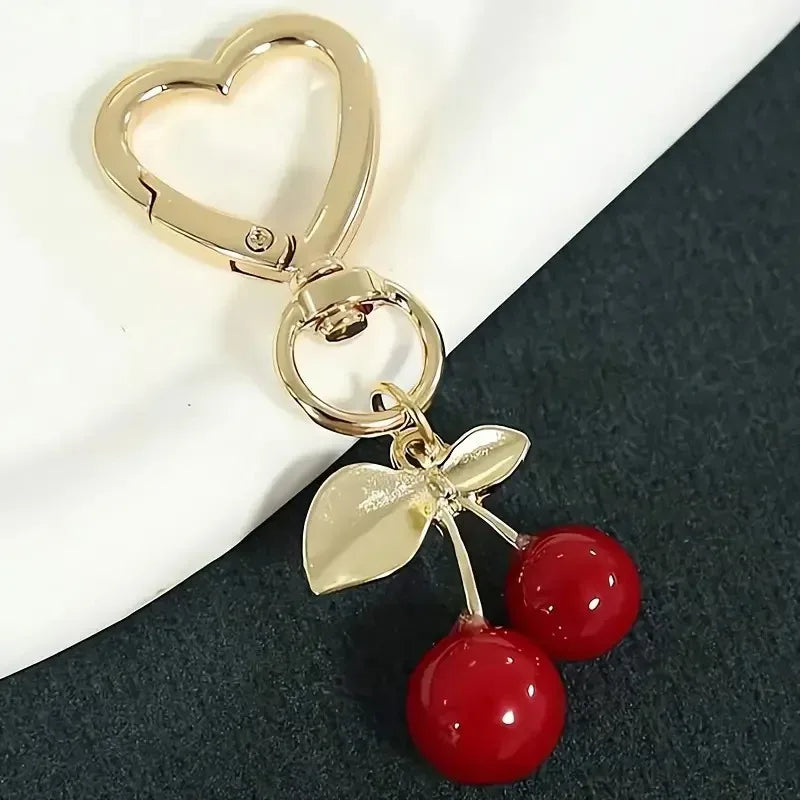 Cherry Blossom & Heart Bag Charm – Red