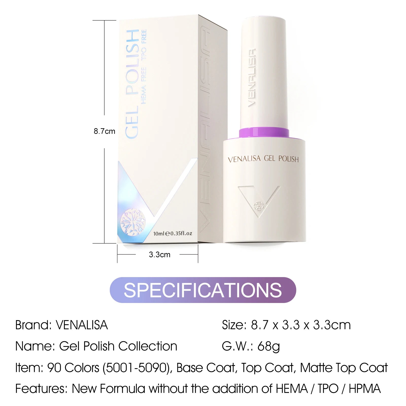 TPO FREE HEMA FREE Venalisa Nail Gel Polish10ML Semi Permanent Long Wear Original Quick-dry Enamel Soak Off UV LED Gel Nail