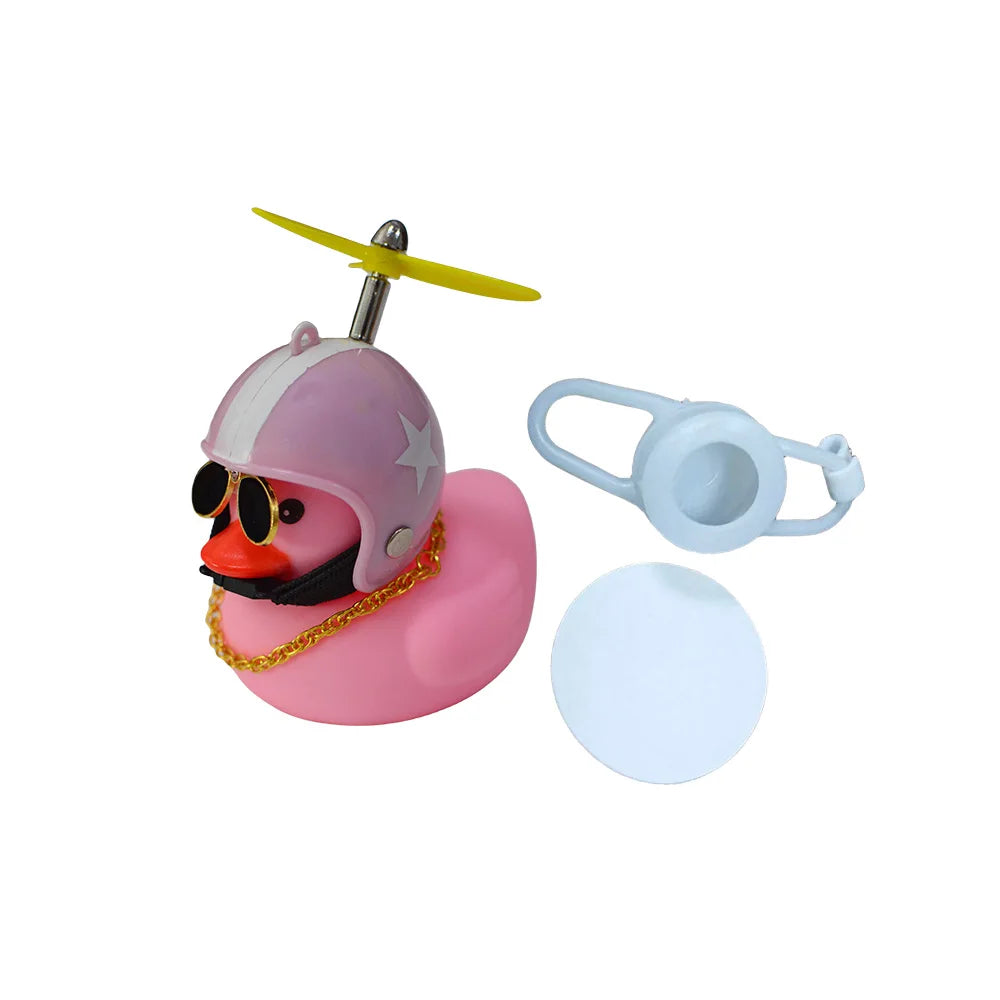 Motorcycle Cute Wind-breaking Duck Bicycle Small Yellow Duck with Helmet Airscrew Car Interior Decoration Decor Accessories