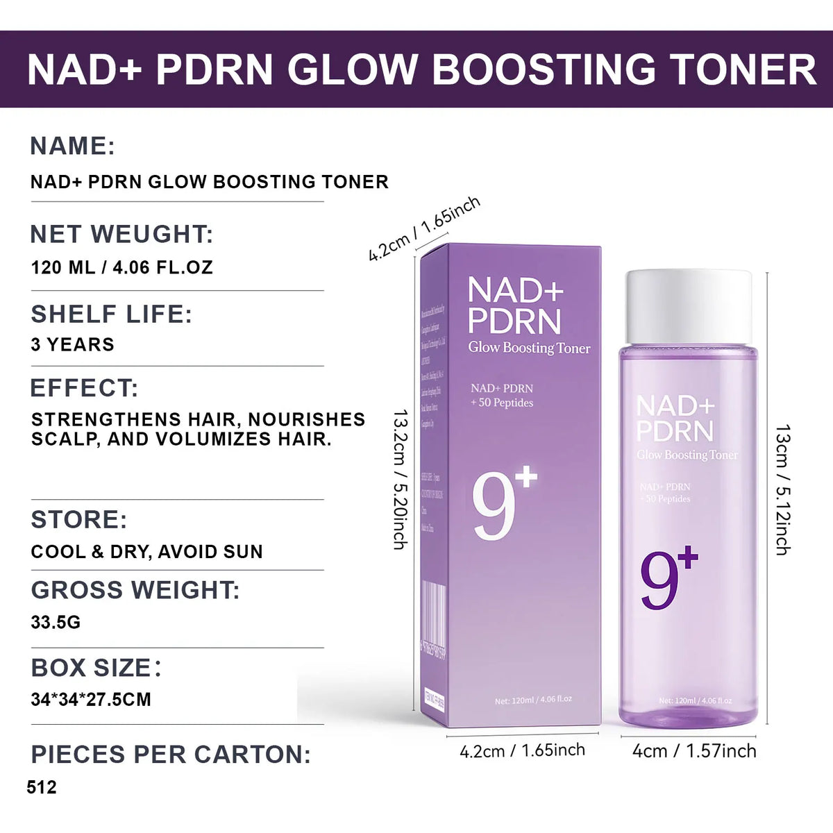 NAD+PDRN Glow Boosting Toner – Firming, Hydrating & Brightening Essence with 50 Peptides, 120ml/4.06 fl oz
