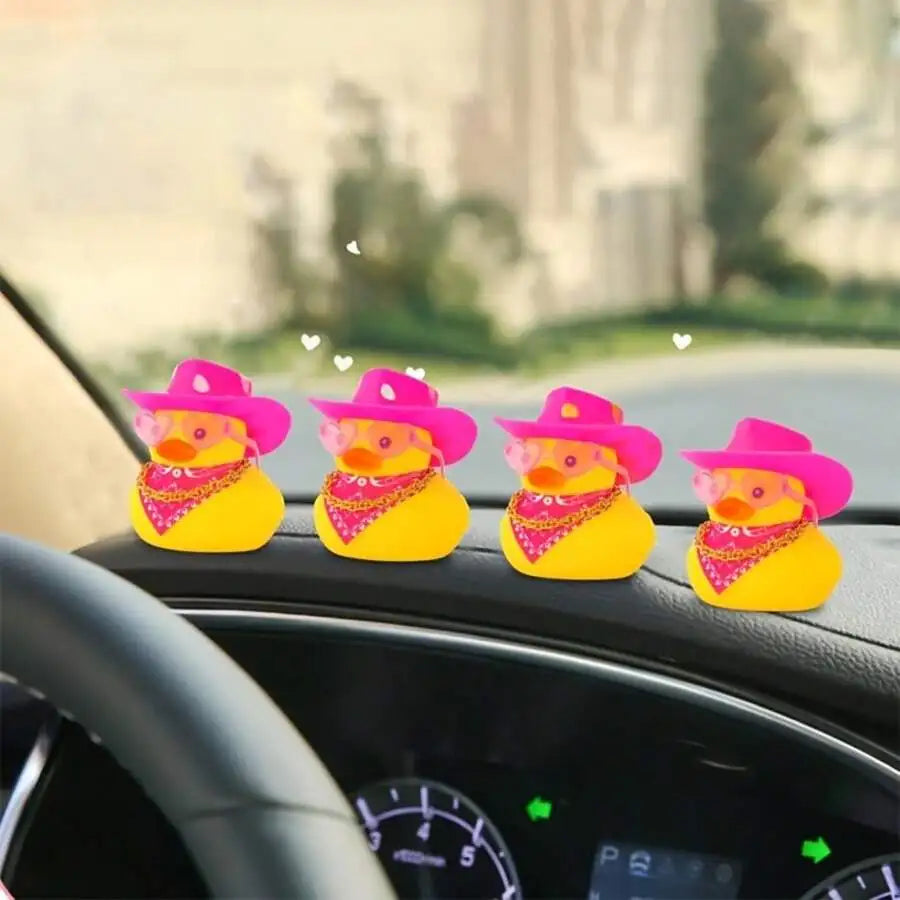 1pc Denim Duck Car Dashboard Decor - Cute Duck Wearing Hat, Sunglasses & Necklace, Non-Slip Adhesive Mat For Cars & Trucks
