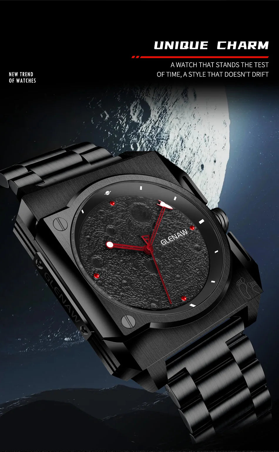 GLENAW GL8655 Men’s Automatic Watch with Moon-Texture Dial