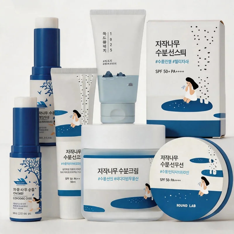 Korean ROUND LAB Birch Juice Skincare Set, Moisturizing Sun Stick/Retinol Eye Cream/Moisturizer /Cleaning Repair Skin Barrier