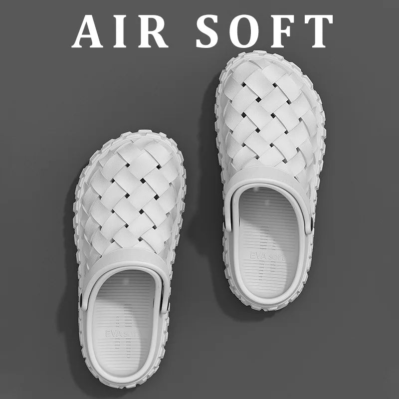 Men EVA Clogs Summer Woven Design Lightweight Soft Sole Non Slip Garden Shoes Breathable Slip On Casual Outdoor Beach Sandals