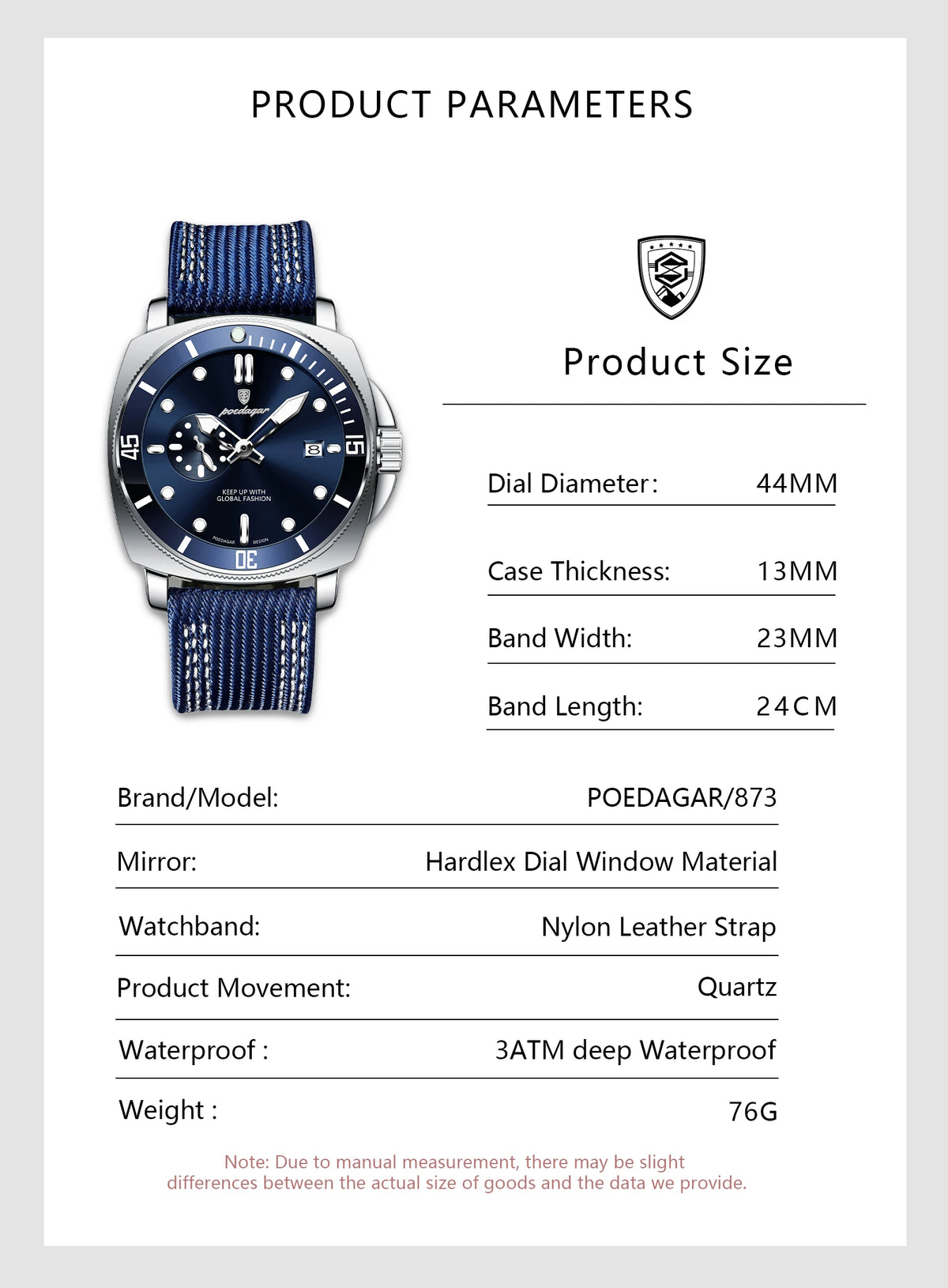 POEDAGAR 873-NL Men’s Quartz Watch with Nylon Strap