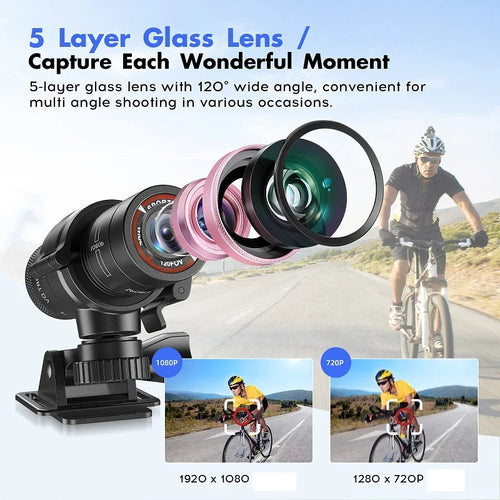 1080P Helmet Action Camera - Waterproof Sports Cam for Bike, Motorcycle & Outdoor
