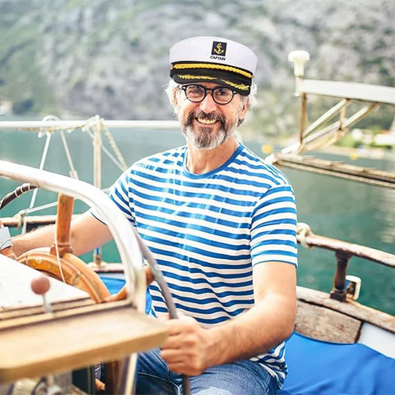 Captain's Yacht Hat – Adjustable, Gold Rope Trim, 3 Colors