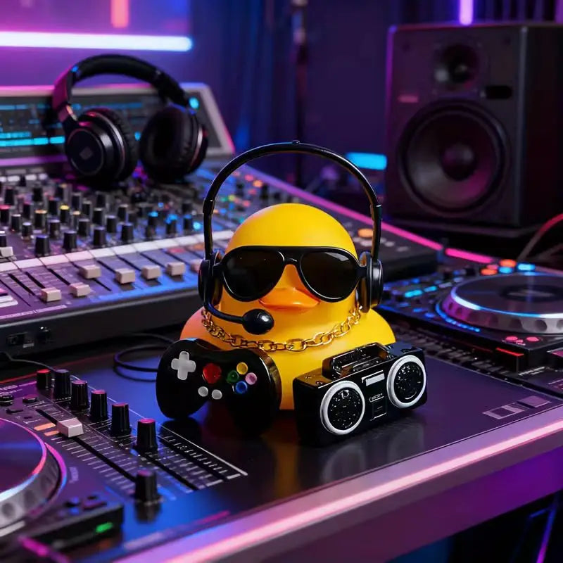 Cool Hip Hop Music Duck Car Decorations Rubber Ducks Cute Dashboard Rubber Ducks for Car Ornament with Headphone Game Player