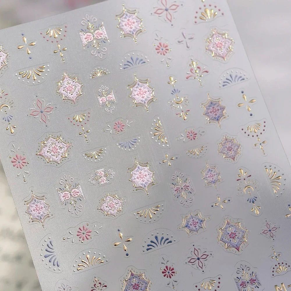 5D Luxury Nail Art Stickers – Gold Gemstone & Courtly Pattern Manicure Decals