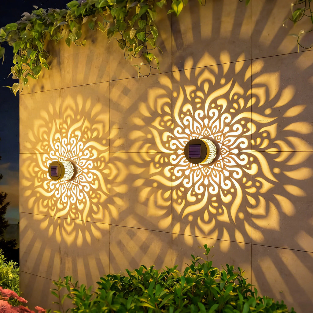 Solar Mandala Sonnenblumen Projektor Wandleuchte Außen Garten Dekoration Landschaftslicht für Terrasse Garten Anwesen Veranda Hof