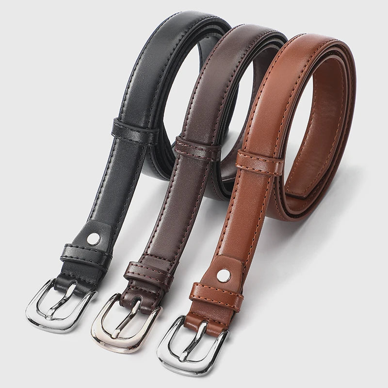 Women’s Slim Faux Leather Belt with Classic Buckle
