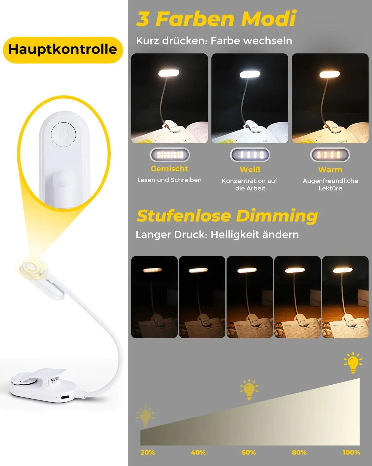 USB-Rechargeable Clip-On LED Book Light