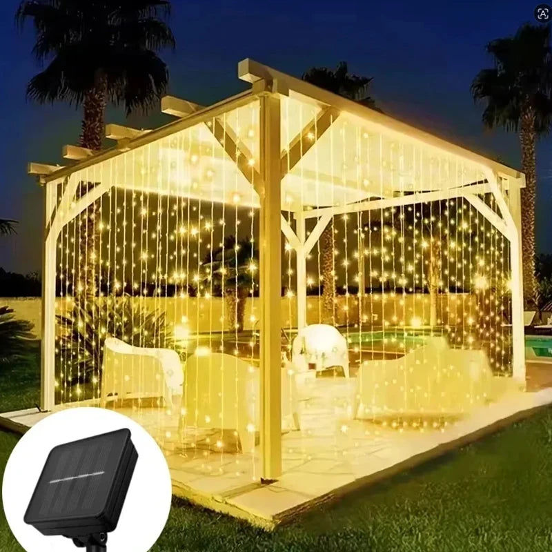 Solar Curtain String Lights 3x3M 300LED Fairy Holiday Decorations Christmas Birthday  for Party Garden Home Wedding Decoration