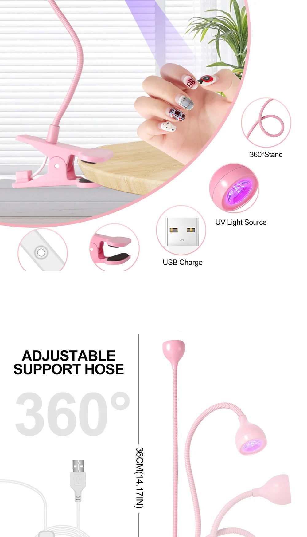 Clip-On Mini USB UV Nail Lamp – 3W LED, Portable Gel Dryer for Manicure & Salon