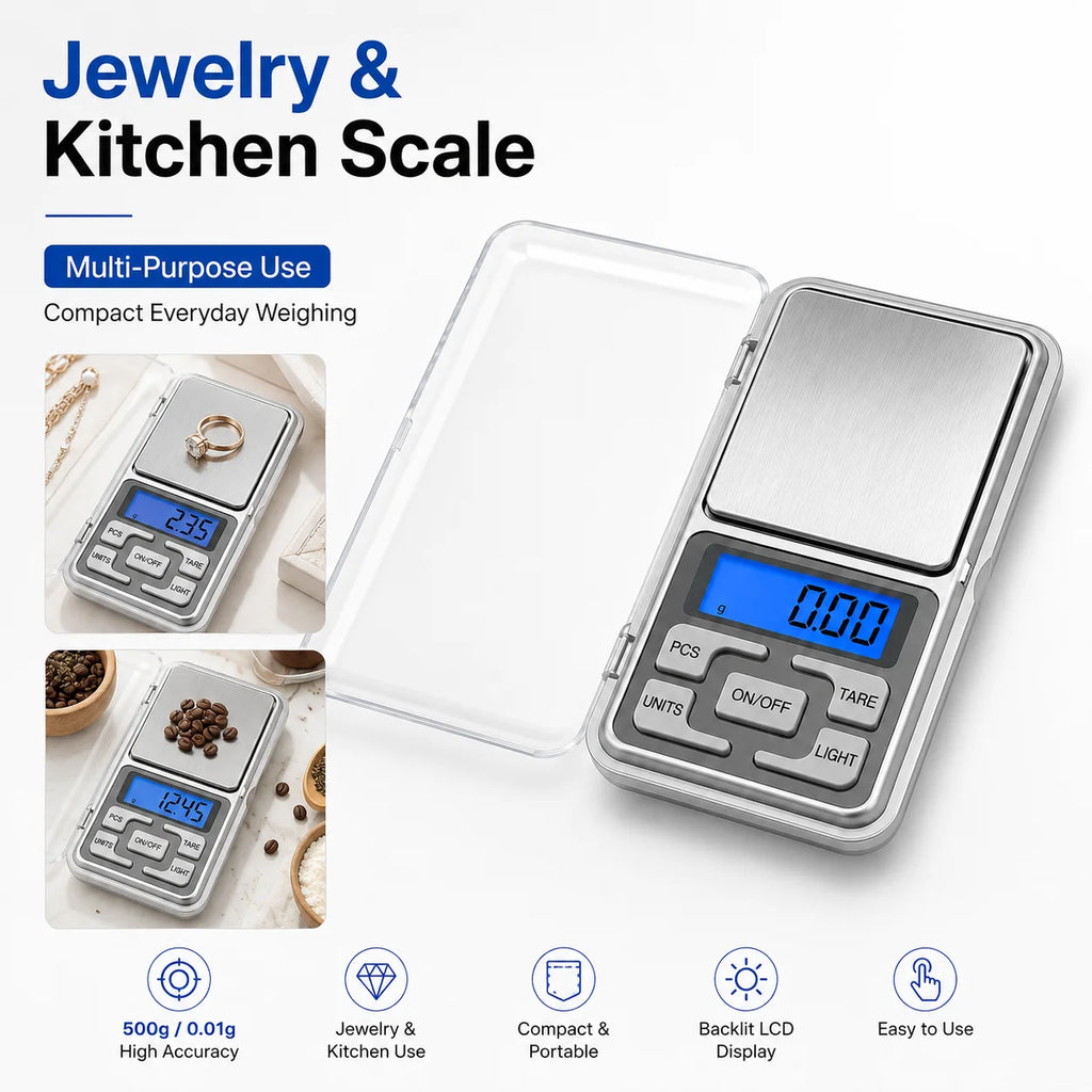 Digital Pocket Scale – 500 g Capacity, 0.01 g Resolution