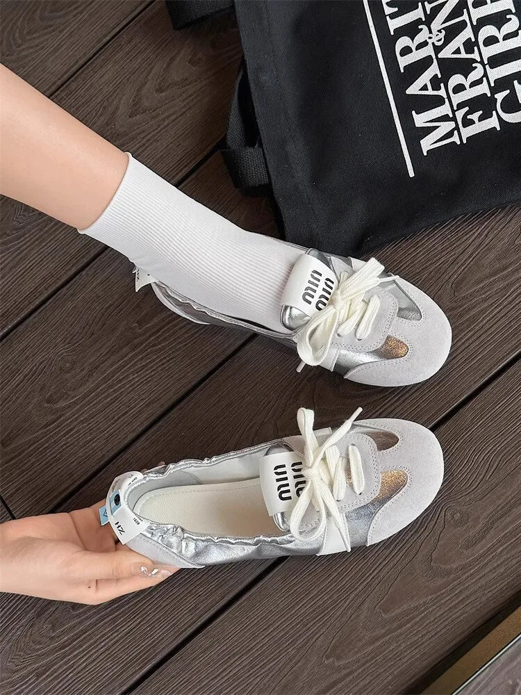 2025 New Women's Casual Sneakers Summer Cozy Shallow Ballet Flats Shoes 2025 New Women Lace Up Sport Shoes Zapatos De Mujer