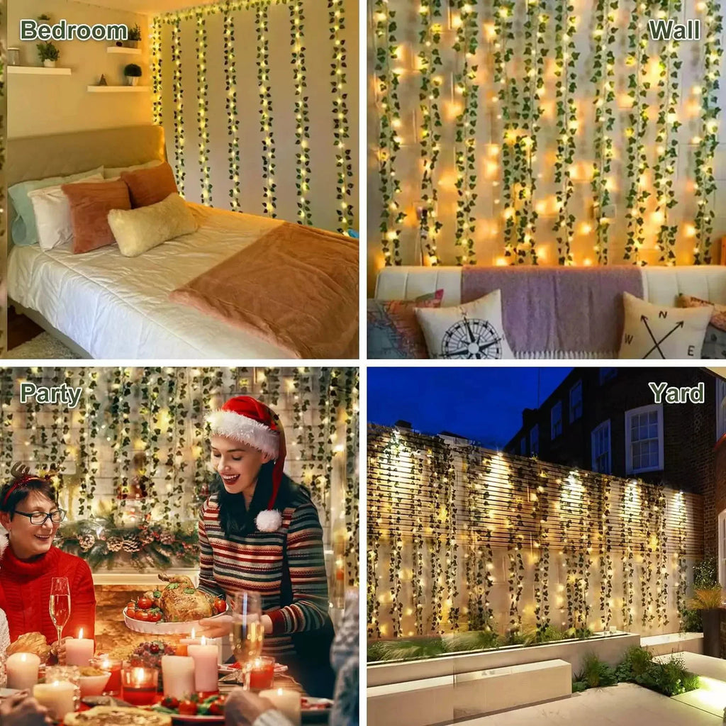 2M 5M LED Rose Flower String Lights Simulation Vine Leaf Fairy Light Christmas Decoration Garland Lamp for Room Wedding Garden