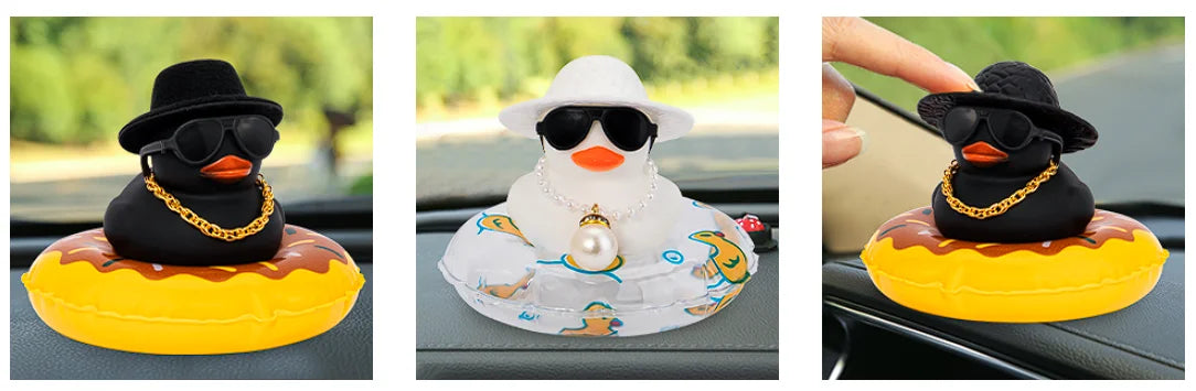 Car Rubber Duck, Coloured  Duck Decoration Dashboard with Sun Hat Swim Ring Necklace Sunglasses for Car Dashboard Decorations
