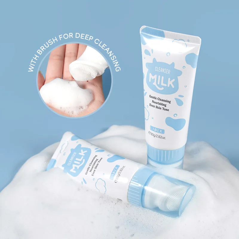 Korean Milk Facial Cleanser – Deep Moisture, Oil Control & Glowing Skin | Hyaluronic Acid, PH-Balanced for Dry/Oily Skin 80g