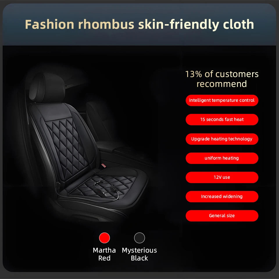 12V Heated Car Seat Cushion – Quilted, 2 Heat Settings