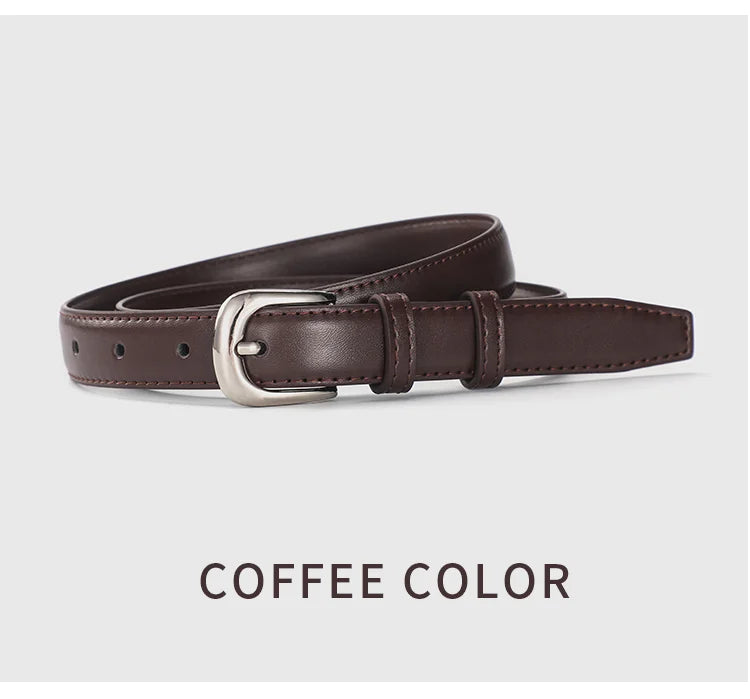 Women’s Slim Faux Leather Belt with Classic Buckle