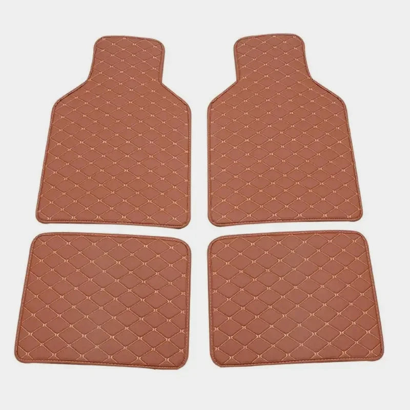 Diamond-Stitched Faux Leather Car Floor Mats – 4-Piece Set