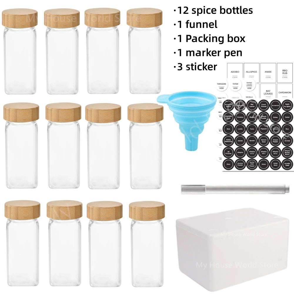 Glass Spice Jar Set with Bamboo Lids – 4 fl oz