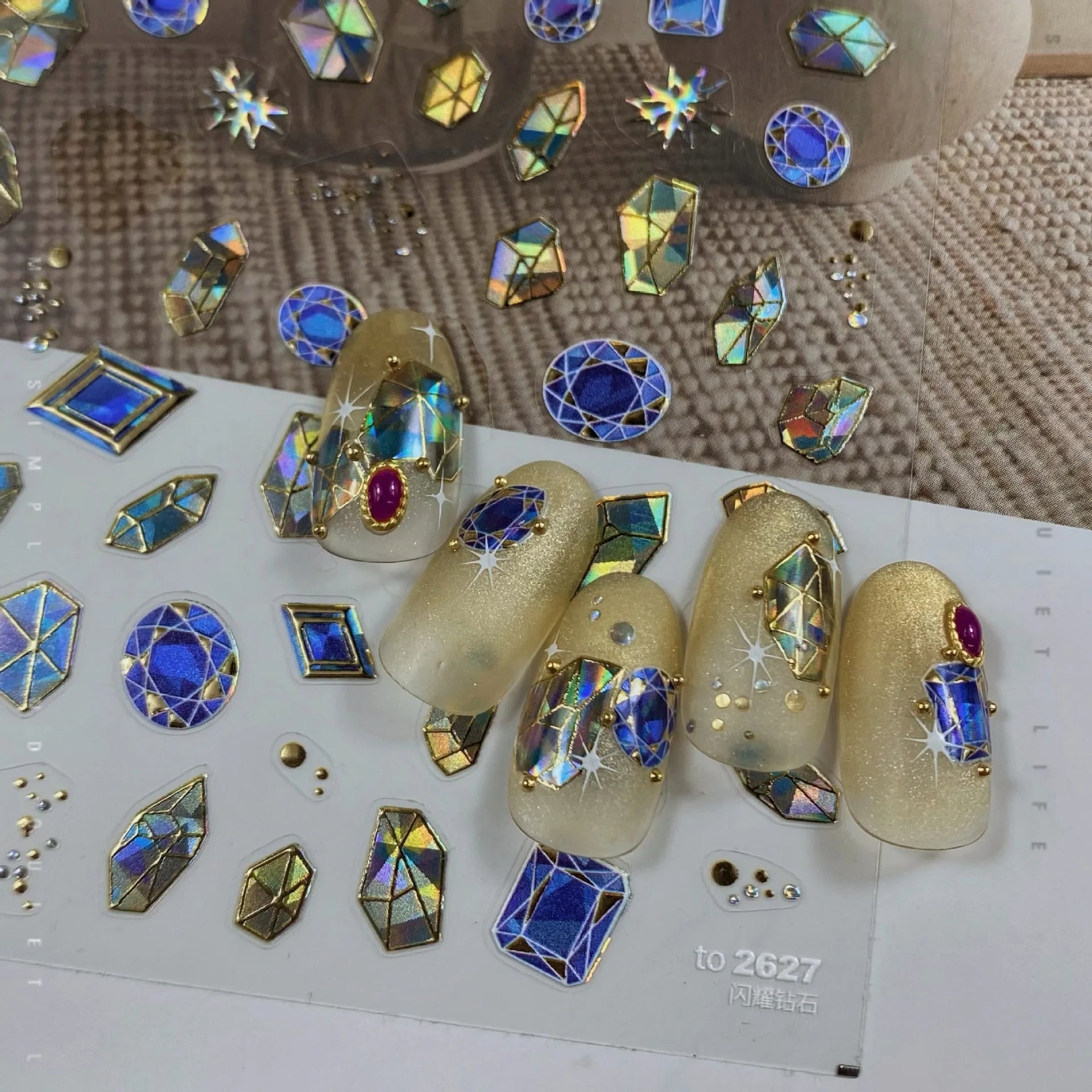 5D Luxury Nail Art Stickers – Gold Gemstone & Courtly Pattern Manicure Decals