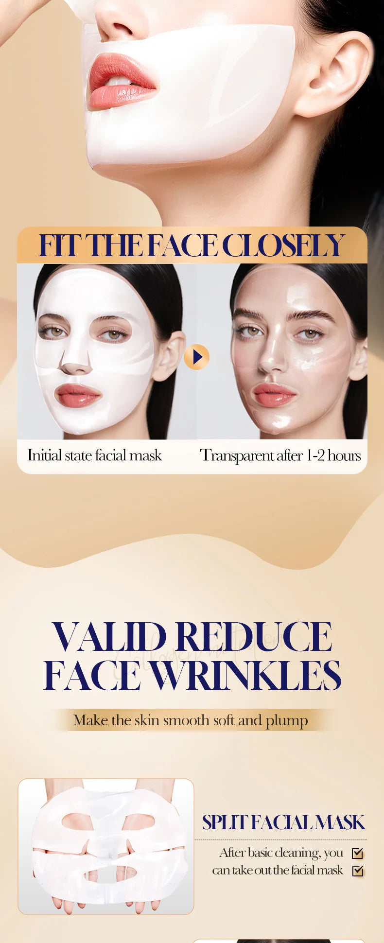 Korean Collagen Anti Wrinkle Facial Mask Fade Fine Lines Anti Aging Firm Skin Moisturizing Brightening Skincare Mask