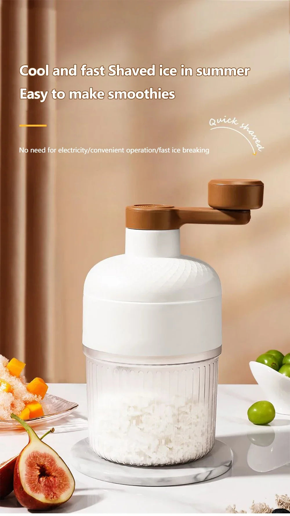 Manual Hand-Crank Ice Crusher – Portable Shaved Ice & Smoothie Maker, Non-Slip Base, Easy to Clean