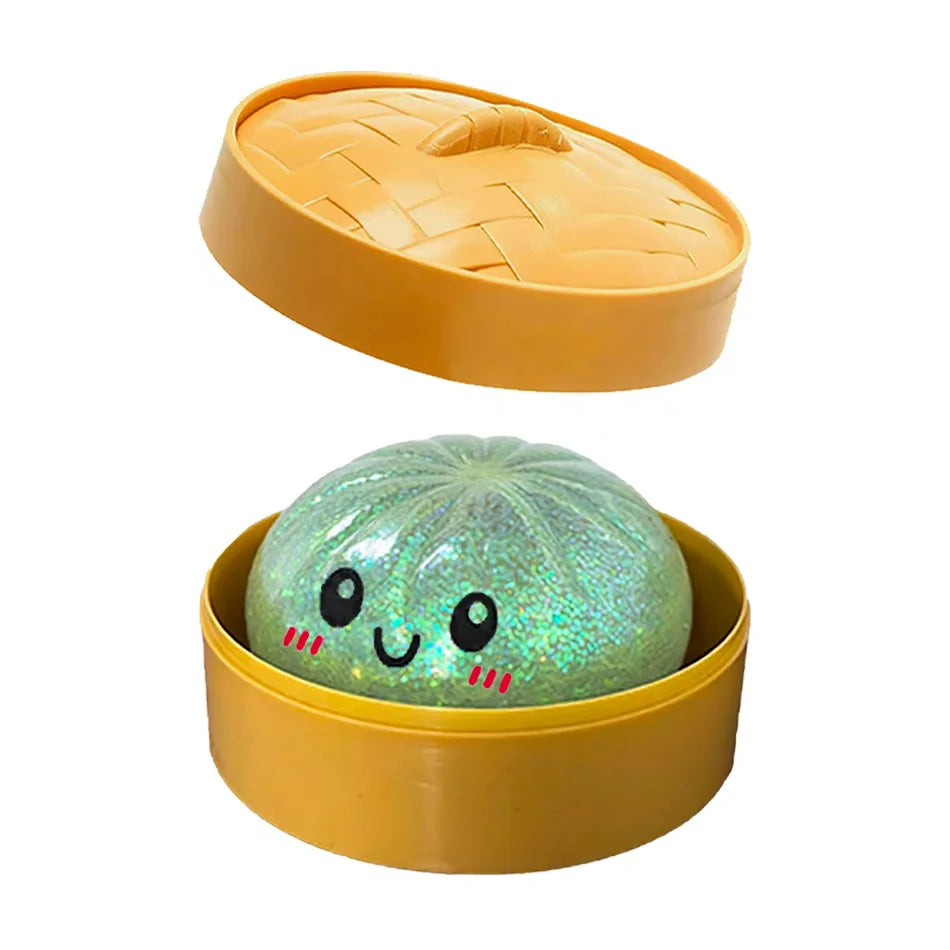 Bunte 6 Arten Glitter Knödel Squishy mit Box Knödel Sensorisches Quetschspielzeug zur Stresslinderung Spielzeuge