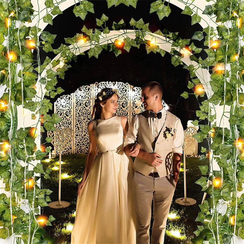 Solar Artificial Leaf LED String Lights Garland – Warm White Fairy Lights for Garden, Wedding, Christmas & Room Décor (5M/16.40ft, 10M/32.80ft)