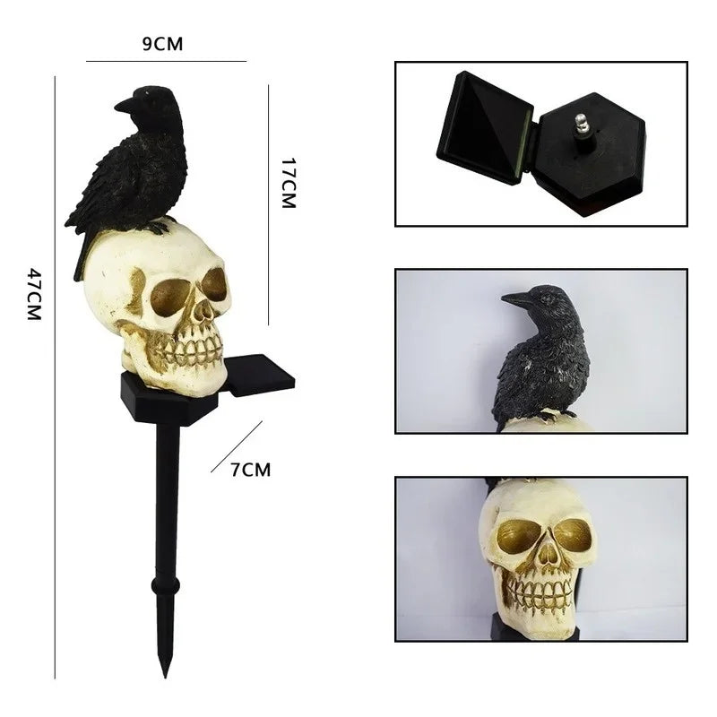 Solar Skull & Crow Garden Stake Light – Halloween Decoration