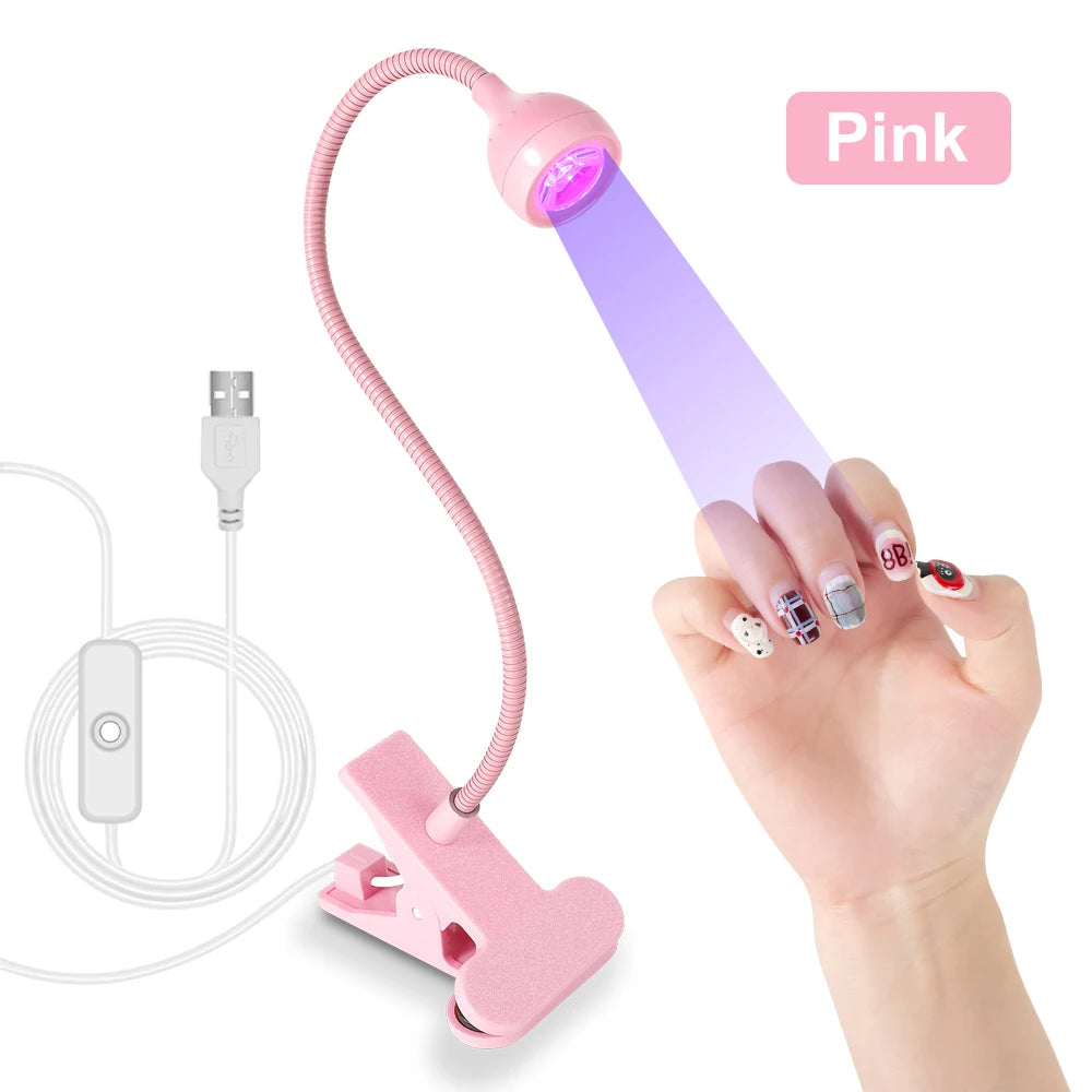Clip-On Mini USB UV Nail Lamp – 3W LED, Portable Gel Dryer for Manicure & Salon
