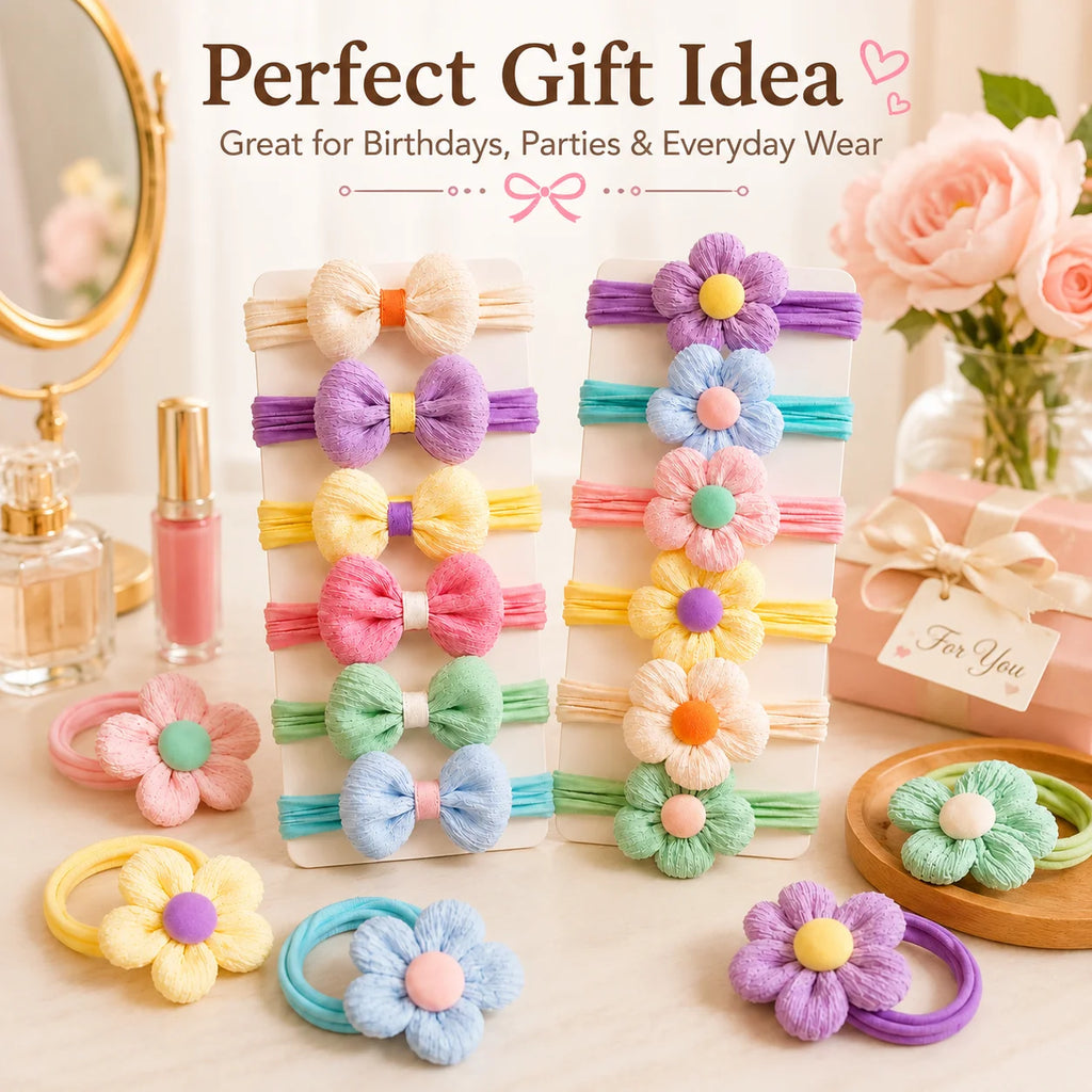 12PCS New Cut Hair Ties Princess Sweet Flower Bow Girls Women Elastic Hair Bands Hair Accessories Headwear Scrunchies 2030
