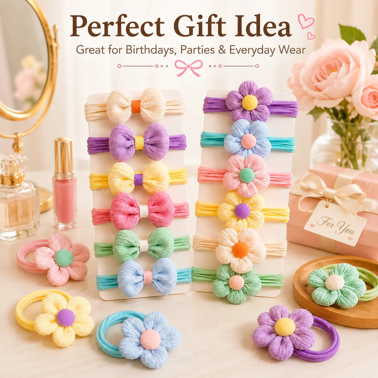 12PCS New Cut Hair Ties Princess Sweet Flower Bow Girls Women Elastic Hair Bands Hair Accessories Headwear Scrunchies 2030