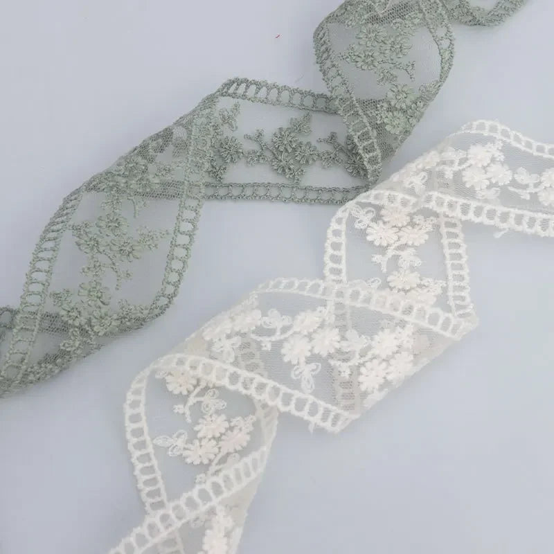 Embroidered Floral Lace Ribbon – Sheer Craft Trim, 35 in