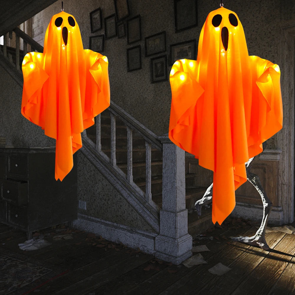 Light-Up Hanging Ghost – White or Orange Halloween Decoration